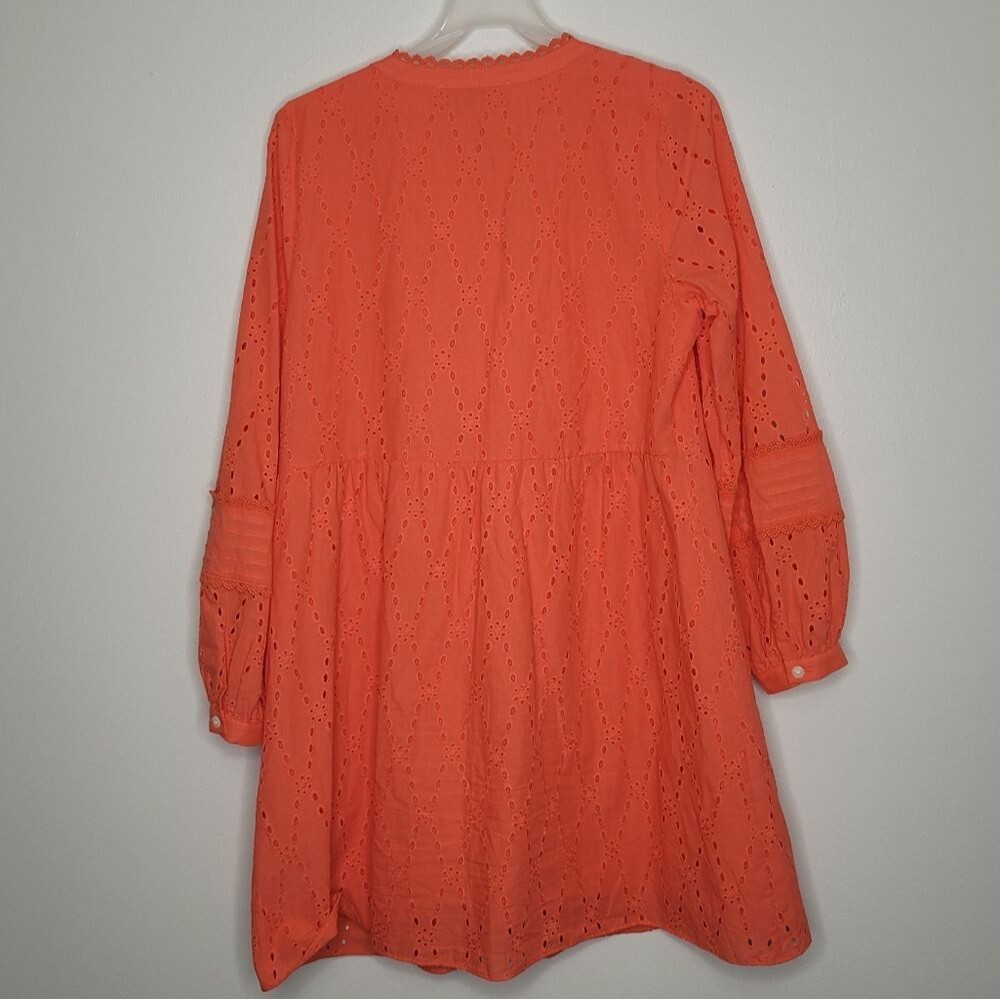 Loft coral eyelet lace trim button front vacation swing summer dress size medium - Picture 4 of 9
